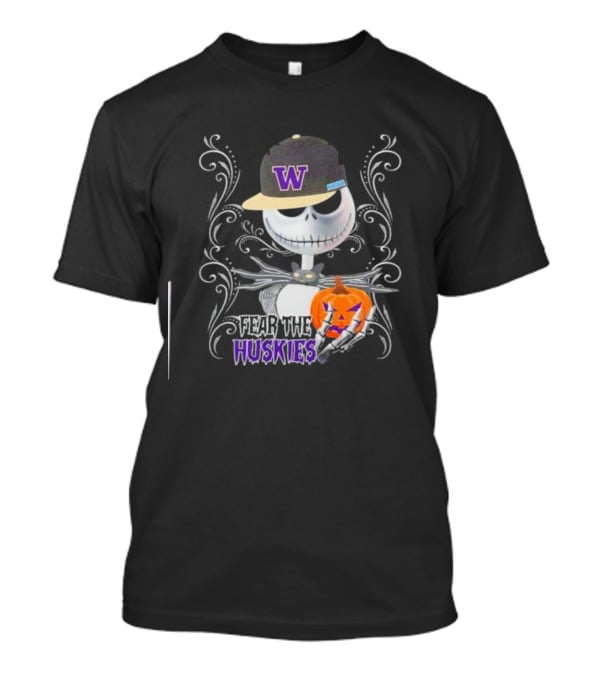 Jack Skellington Fear The Huskies Halloween Washington Pumpkin T-Shirt