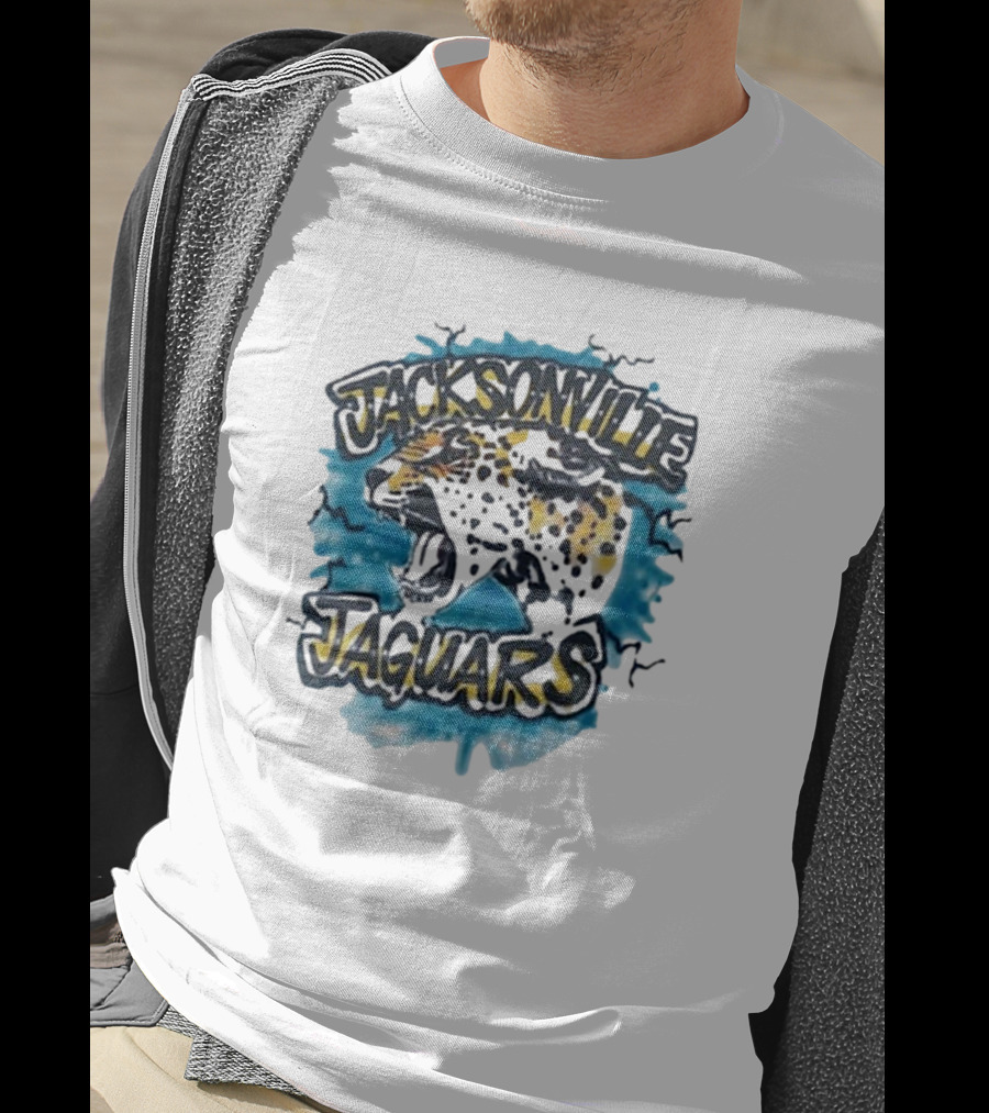 Jacksonville Jaguars Lafavre Airbrushed Roaring Jaguar With Blue Spray Background T-Shirt