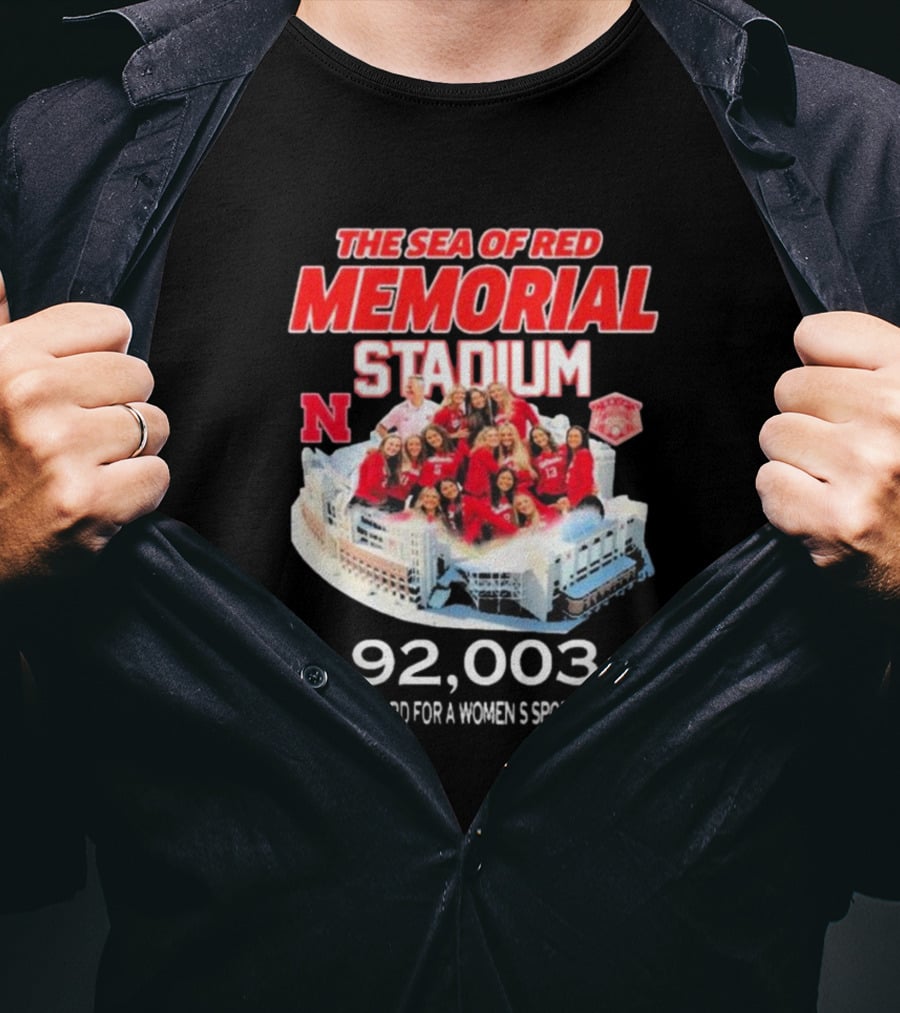 The Sea Of Red Memorial Stadium Nebraska Volleyball 92,003 World Record For A Women's Sporting Event T-Shirt