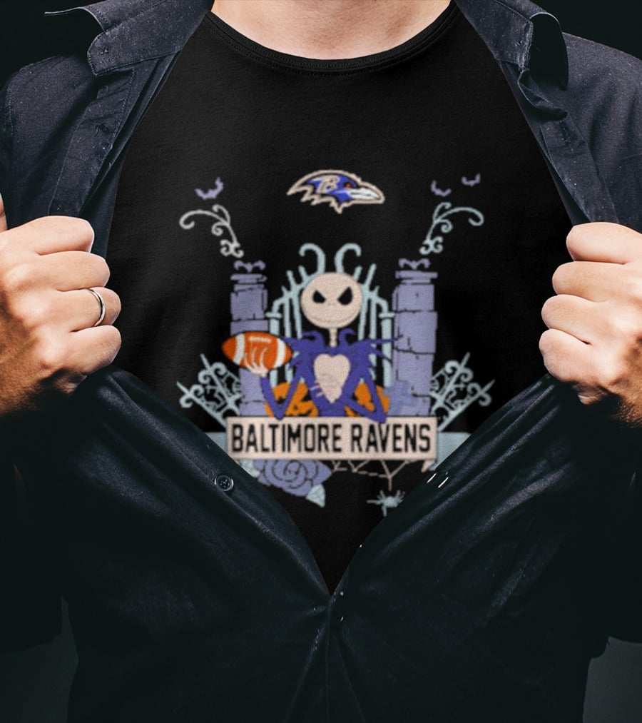 NFL Baltimore Ravens Jack Skellington Halloween Football T-Shirt