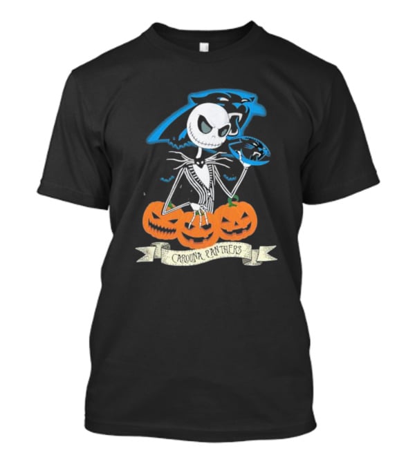 NFL Carolina Panthers Jack Skellington Halloween Football Pumpkins T-Shirt