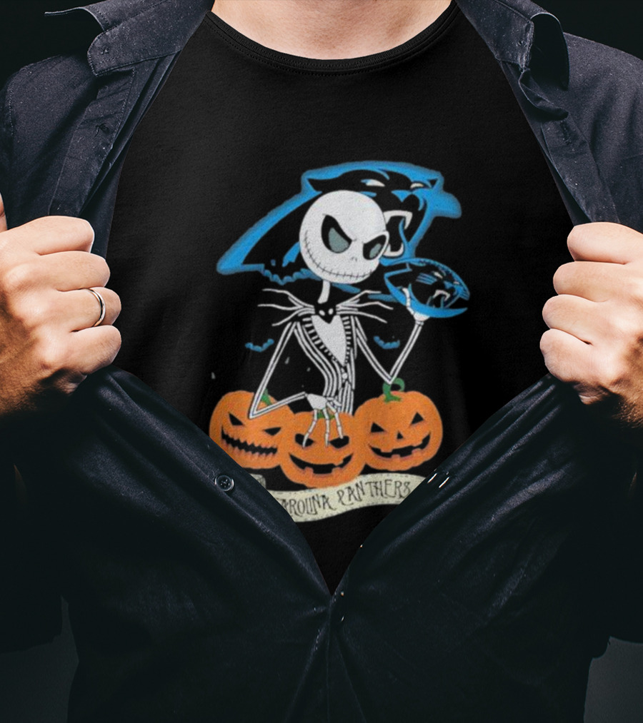 NFL Carolina Panthers Jack Skellington Halloween Football Pumpkins T-Shirt