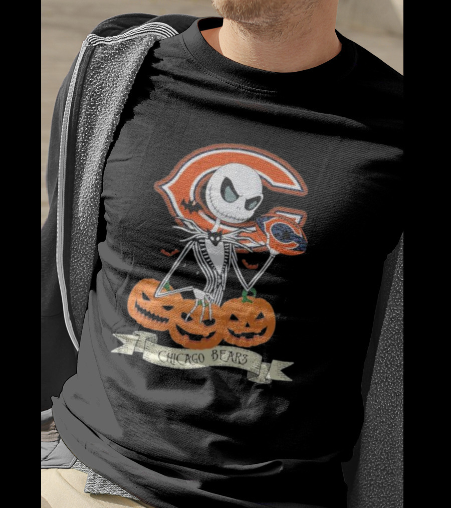 Chicago Bears Halloween Jack Skellington NFL Pumpkin T-Shirt