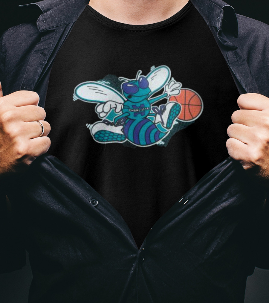 Charlotte Hornets Cartoon Mascot Basketball Playful T-Shirt