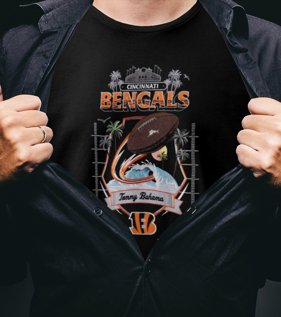 Cincinnati Bengals Tommy Bahama Tropical Football Tidal Wave Kickoff Camp T-Shirt
