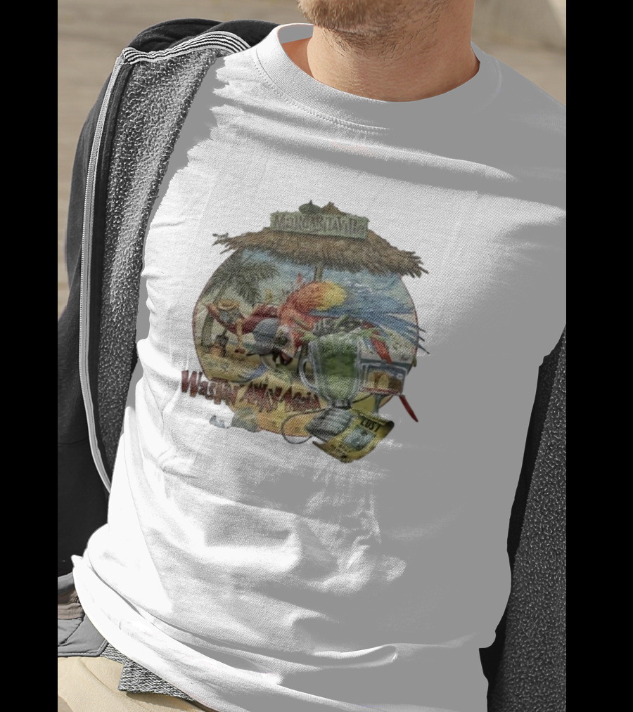 Margaritaville Wastin' Away Again Parrothead Island Trop Rock Beach Lover Fins Up Sail On Jimmy Buffett Fan T-Shirt