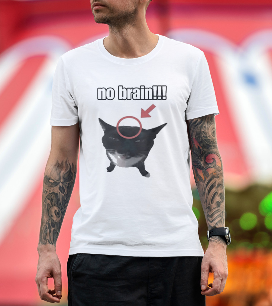 No Brain Cat Red Arrow Circle T-Shirt