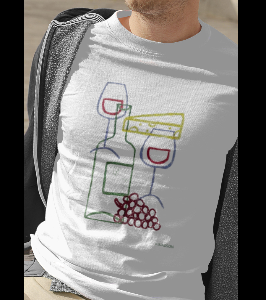 Wine Champagne Good Times Neon Wine Bottle Cheese Grapes T-Shirt