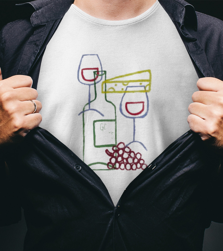 Wine Champagne Good Times Neon Wine Bottle Cheese Grapes T-Shirt