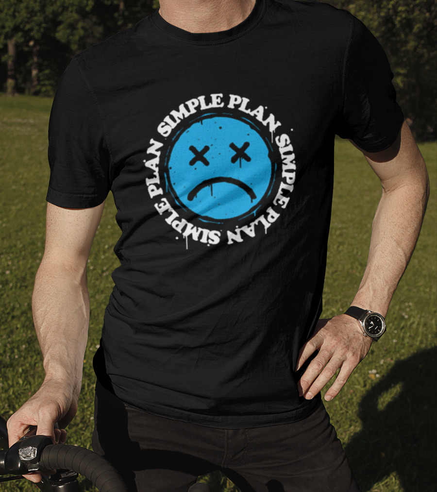 Simple Plan Sad Face Blue Emoticon T-Shirt