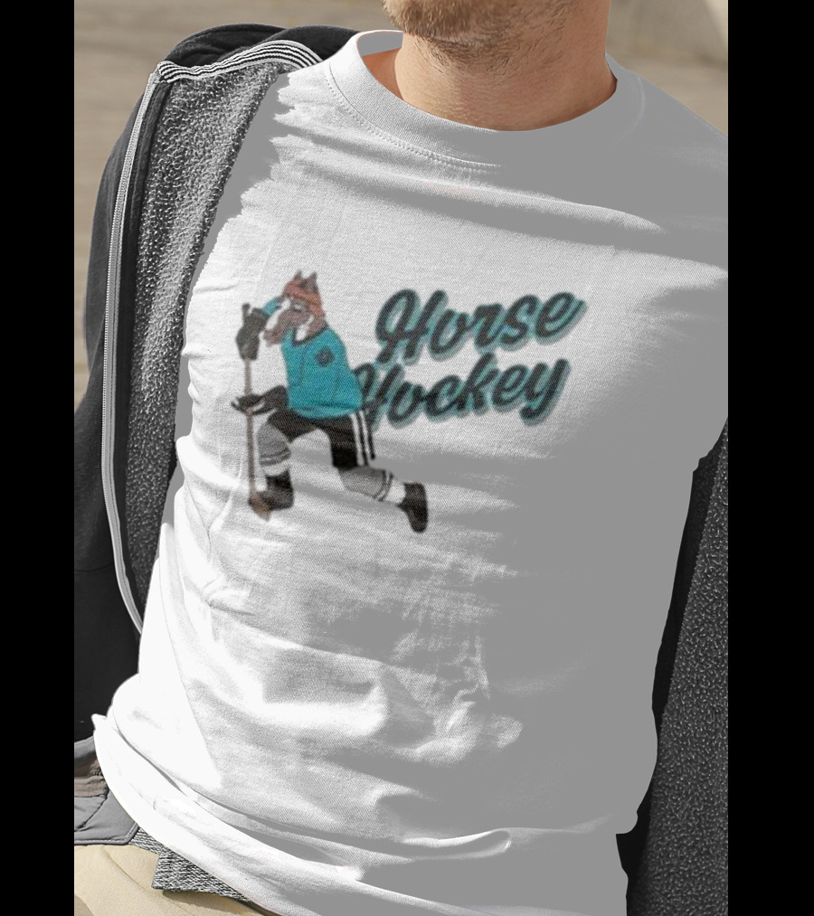 Horse Hockey Skating Horse Player In Teal Jersey T-Shirt