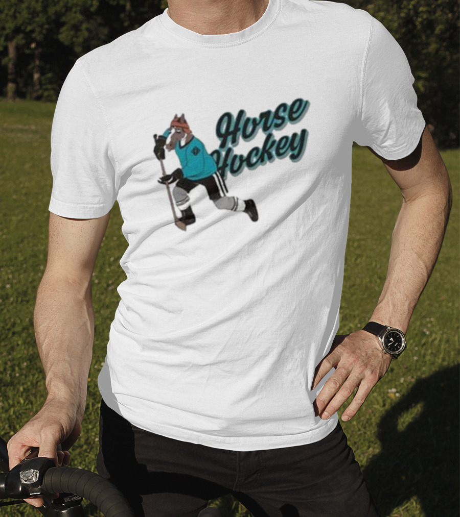 Horse Hockey Skating Horse Player In Teal Jersey T-Shirt