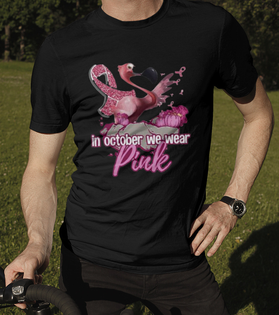 In October We Wear Pink Flamingo Breast Cancer Awareness Halloween T-Shirt