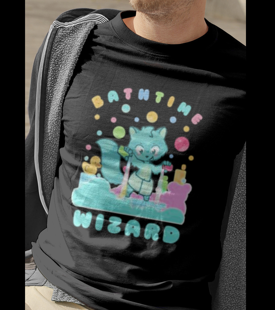 Bathtime Wizard Colorful Bubbles With Raccoon And Rubber Duck T-Shirt