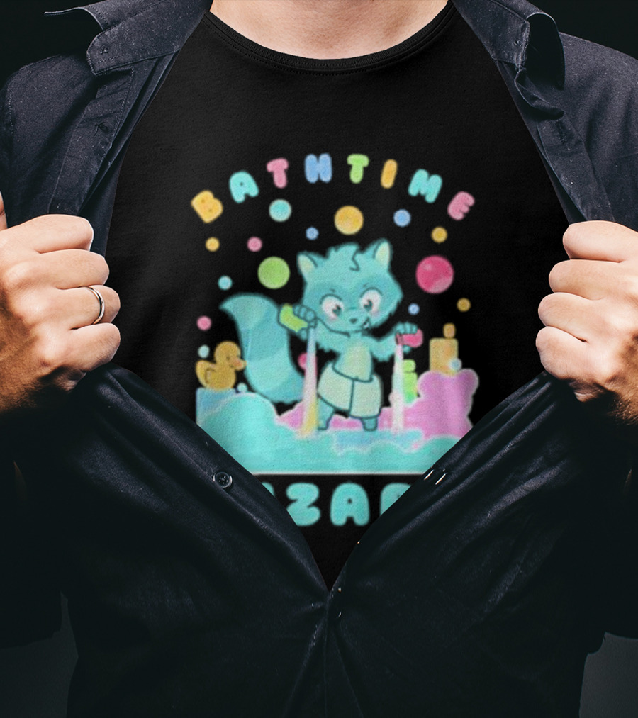 Bathtime Wizard Colorful Bubbles With Raccoon And Rubber Duck T-Shirt