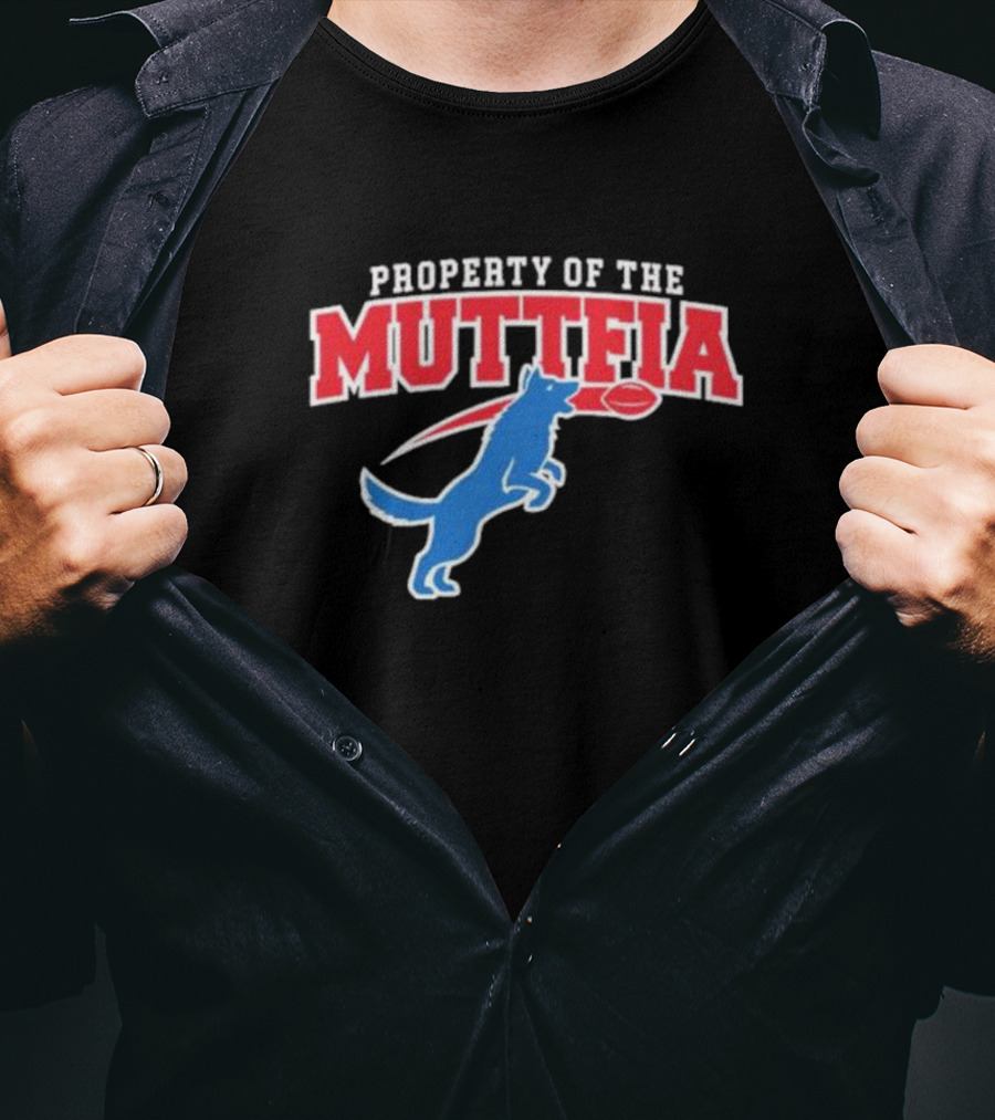 Property Of The Muttfia Blue Dog With Football T-Shirt