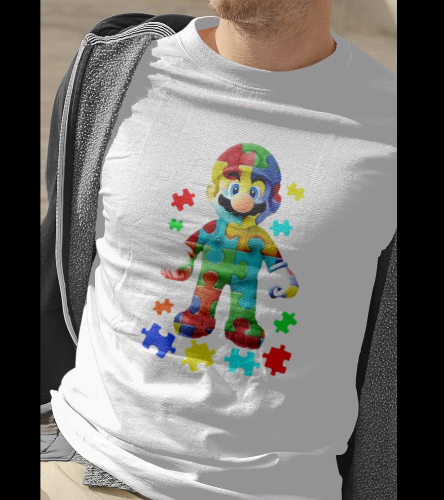 Super Mario Colorful Autism Puzzle Pieces T-Shirt