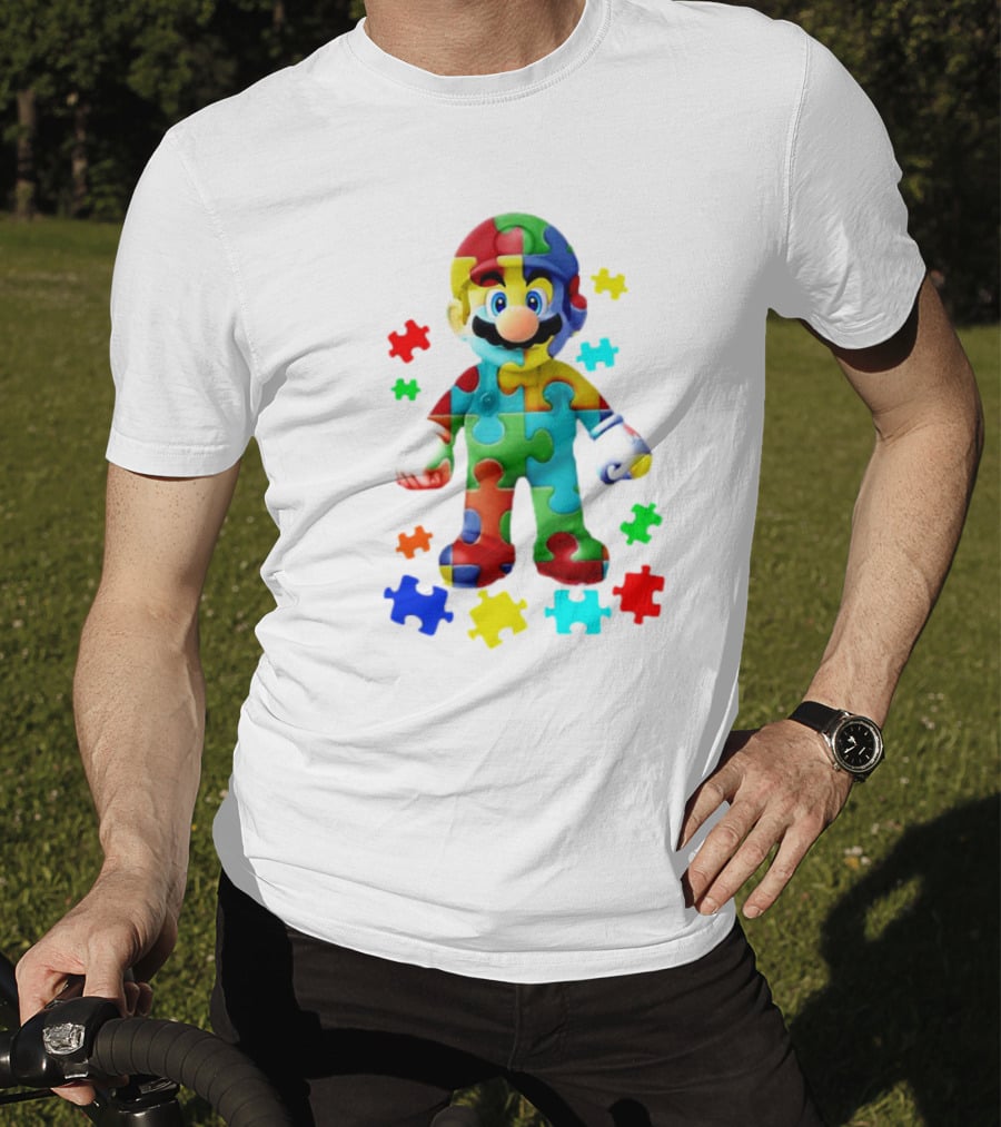 Super Mario Colorful Autism Puzzle Pieces T-Shirt