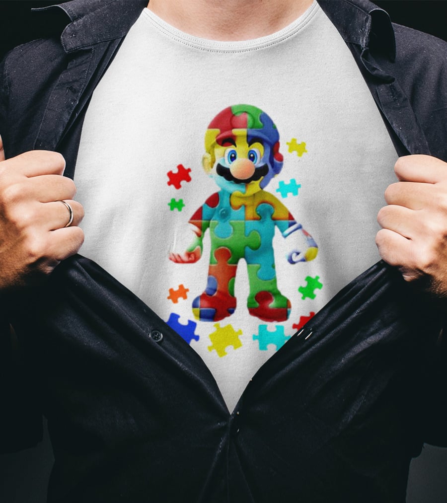 Super Mario Colorful Autism Puzzle Pieces T-Shirt