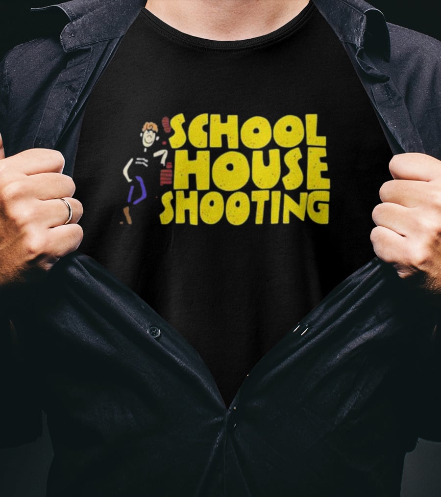 SCHOOL HOUSE SHOOTING Cartoon Character T-Shirt