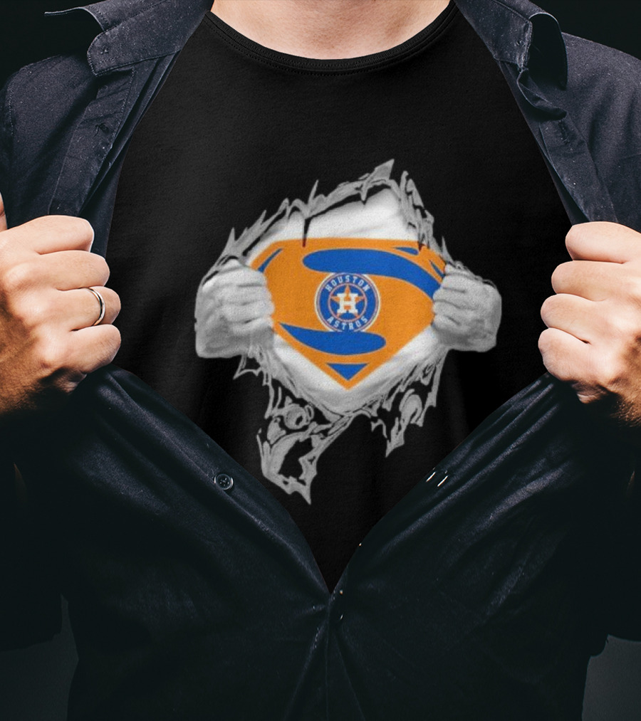 Houston Astros Superman Emblem Ripped Chest T-Shirt