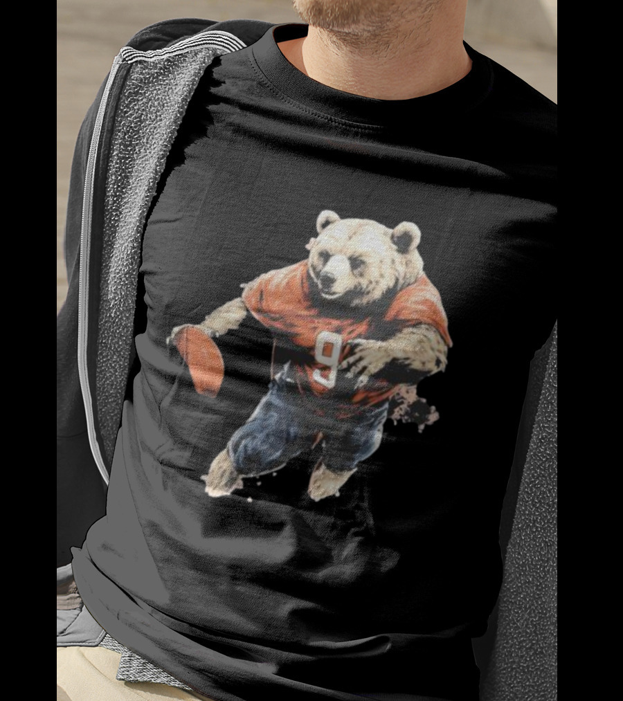 Brown Bear Number 9 Football Action T-Shirt