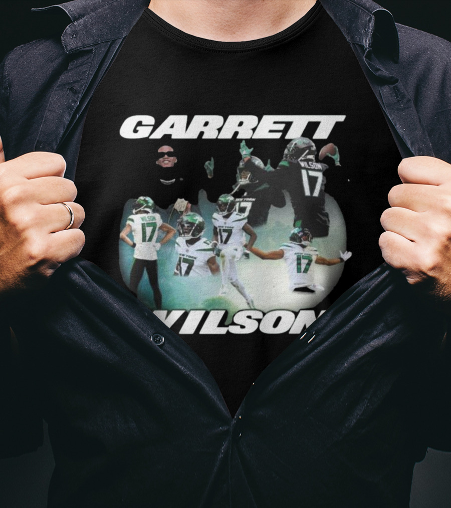 Garrett Wilson New York Jets Dynamic Football Action Montage T-Shirt