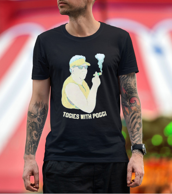 Premium T-Shirt: Stogies With Poggi Smoking Cigar Character in Sunglasses and Visor T-Shirt Stogies With Poggi Smoking Cigar Character in Sunglasses and Visor T-Shirt