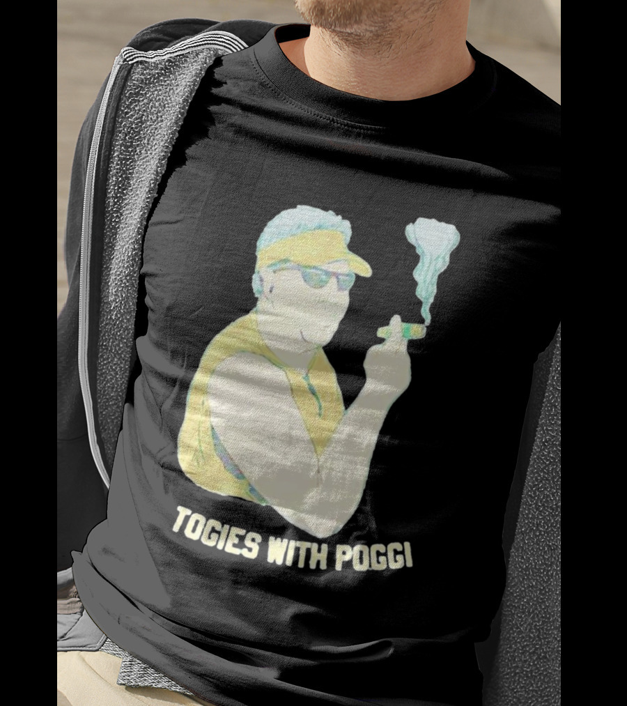 Stogies With Poggi Smoking Cigar Character In Sunglasses And Visor T-Shirt