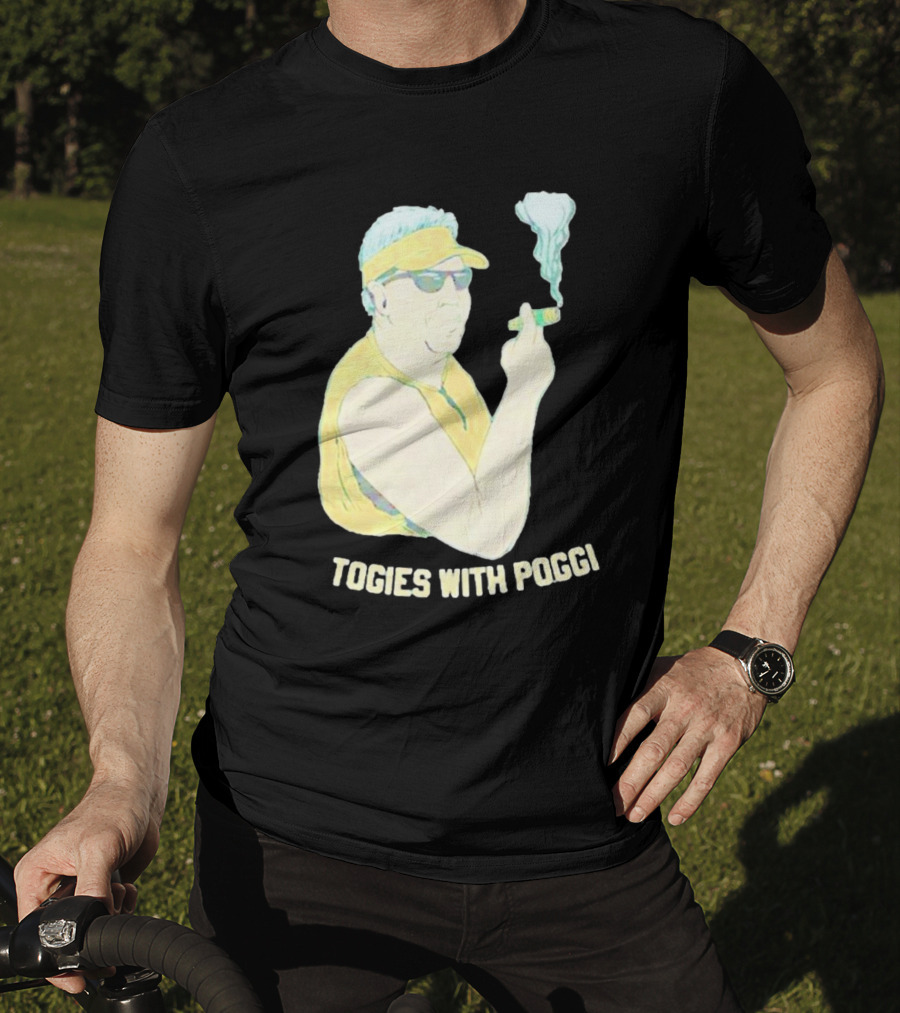 Stogies With Poggi Smoking Cigar Character In Sunglasses And Visor T-Shirt