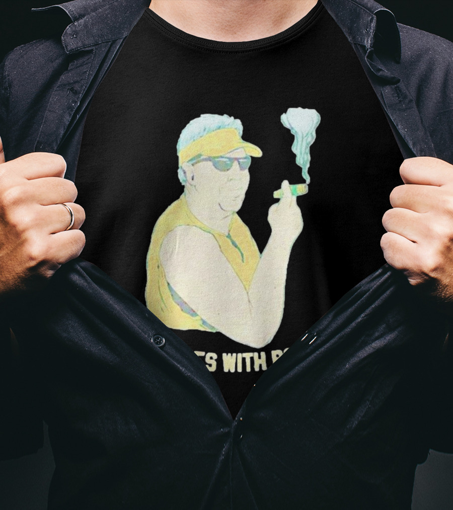 Stogies With Poggi Smoking Cigar Character In Sunglasses And Visor T-Shirt