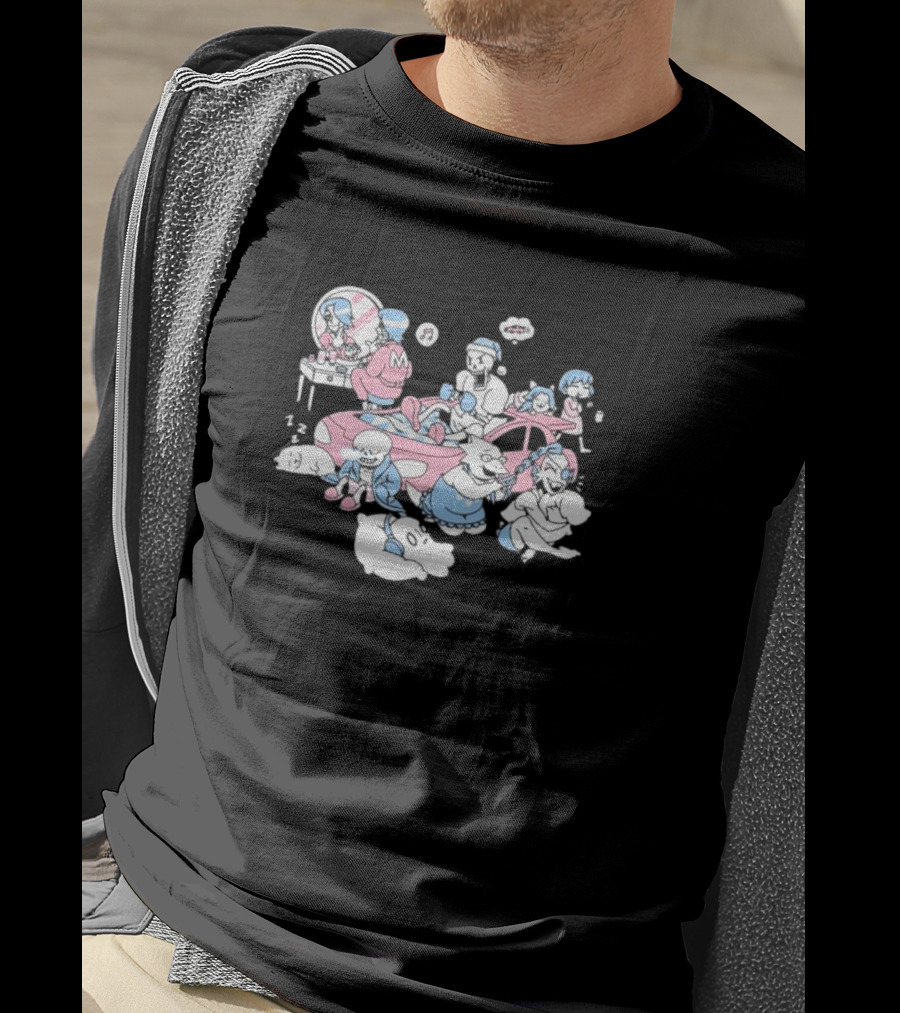 Tobyfox Undertale Sleepover Characters In Pink And Blue Pajama Party Scene T-Shirt