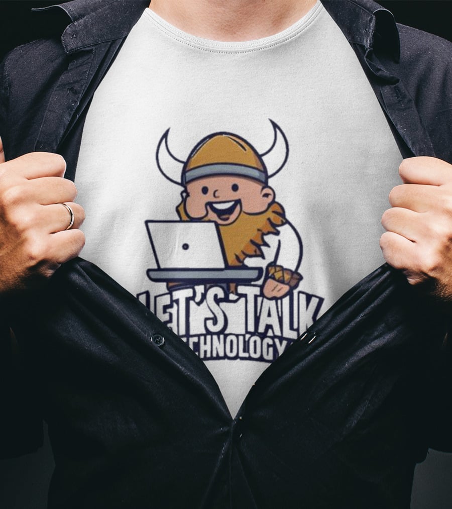 Viking Let's Talk Technology With Laptop Helmet Beard T-Shirt