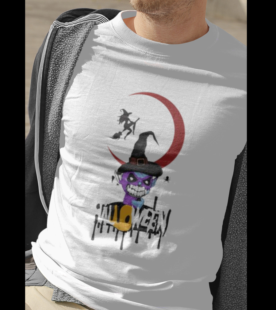 Witch Horror Halloween Blood Moon With Witch Hat And Skull T-Shirt