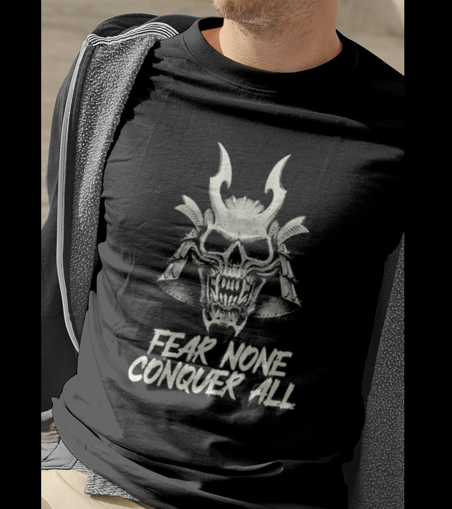 Fear None Conquer All Vintage Samurai Skull Headpiece T-Shirt