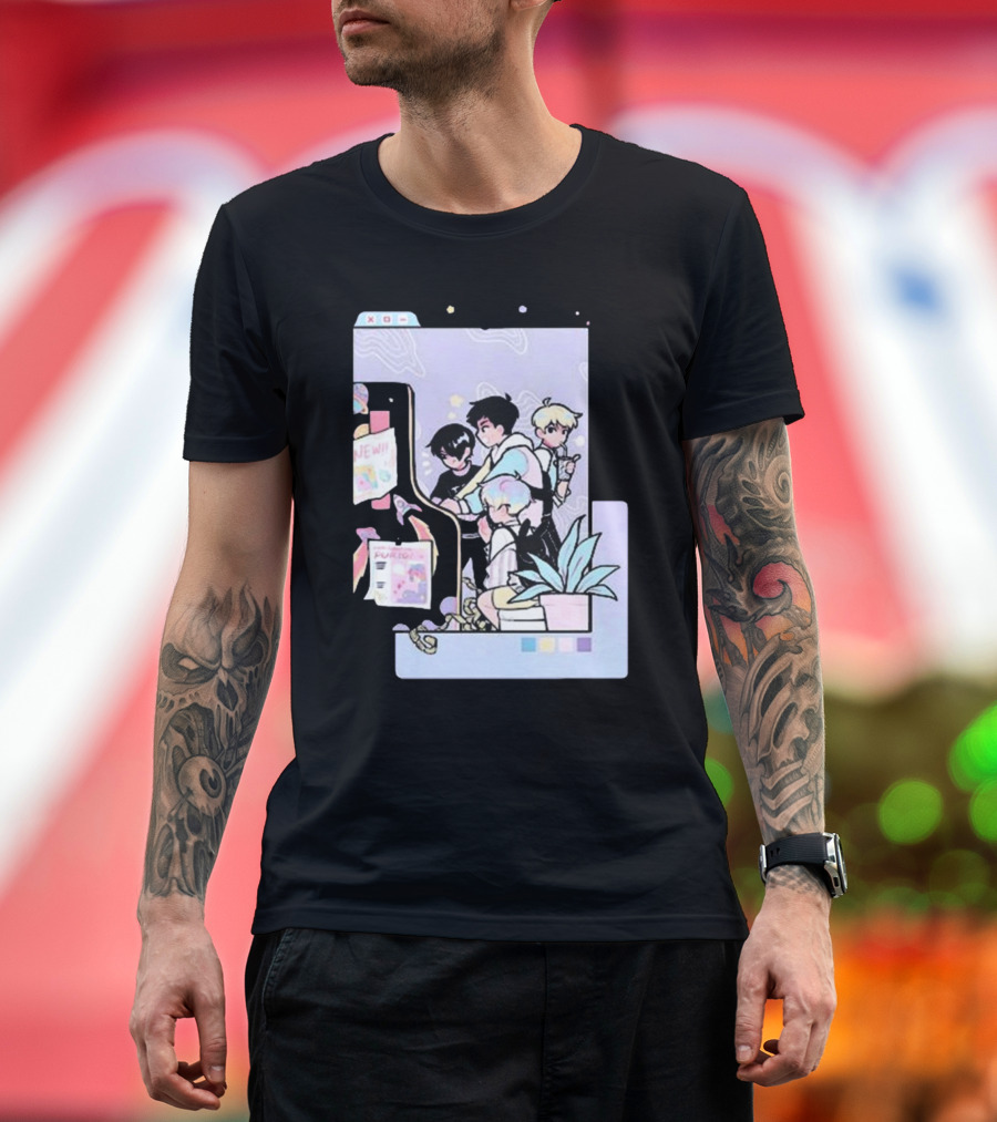 Goofy Doofy Man Boyfriend’s Internet Browser Cartoon Group with Plant and Posters T-Shirt