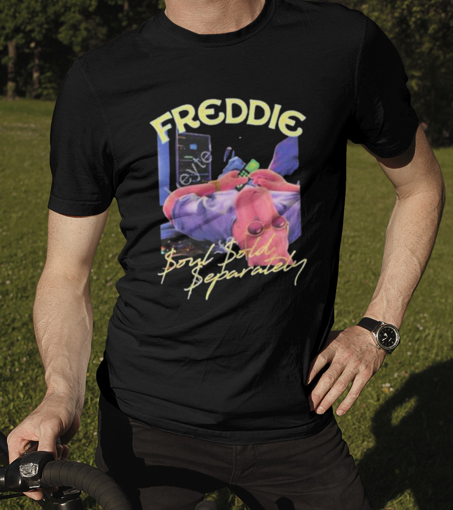 Freddie Soul Sold Separately Retro Style With Relaxed Figure Holding Phone T-Shirt