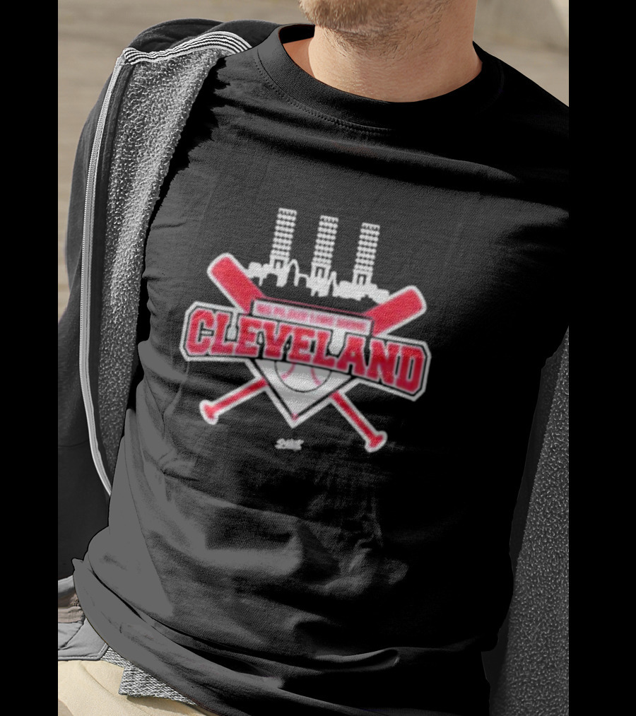 No Place Like Home Cleveland Baseball Fans Unlicensed Baseball Gear City Skyline Crossed Bats T-Shirt