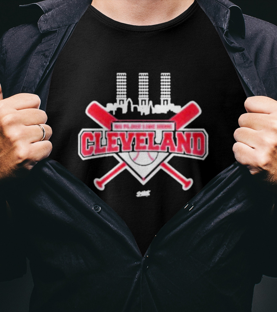 No Place Like Home Cleveland Baseball Fans Unlicensed Baseball Gear City Skyline Crossed Bats T-Shirt