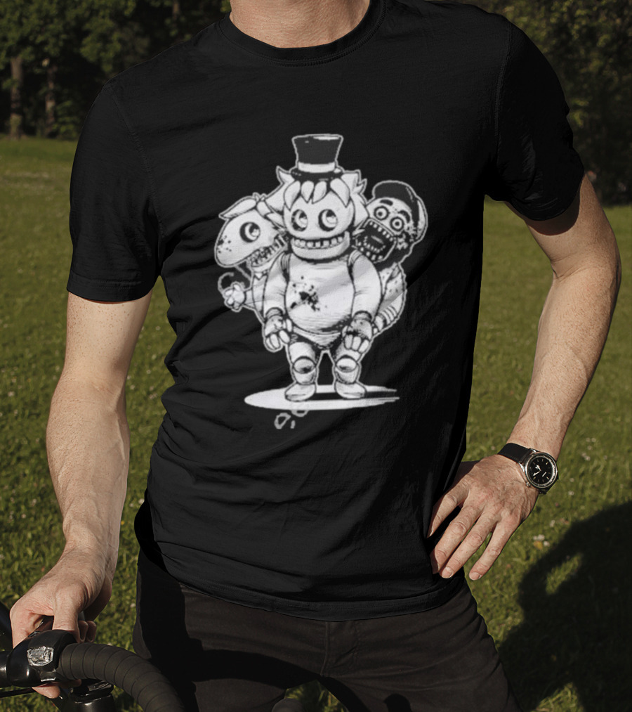Sharkrobot Five Nights At Oney’s Three-Headed Animatronic Top Hat T-Shirt