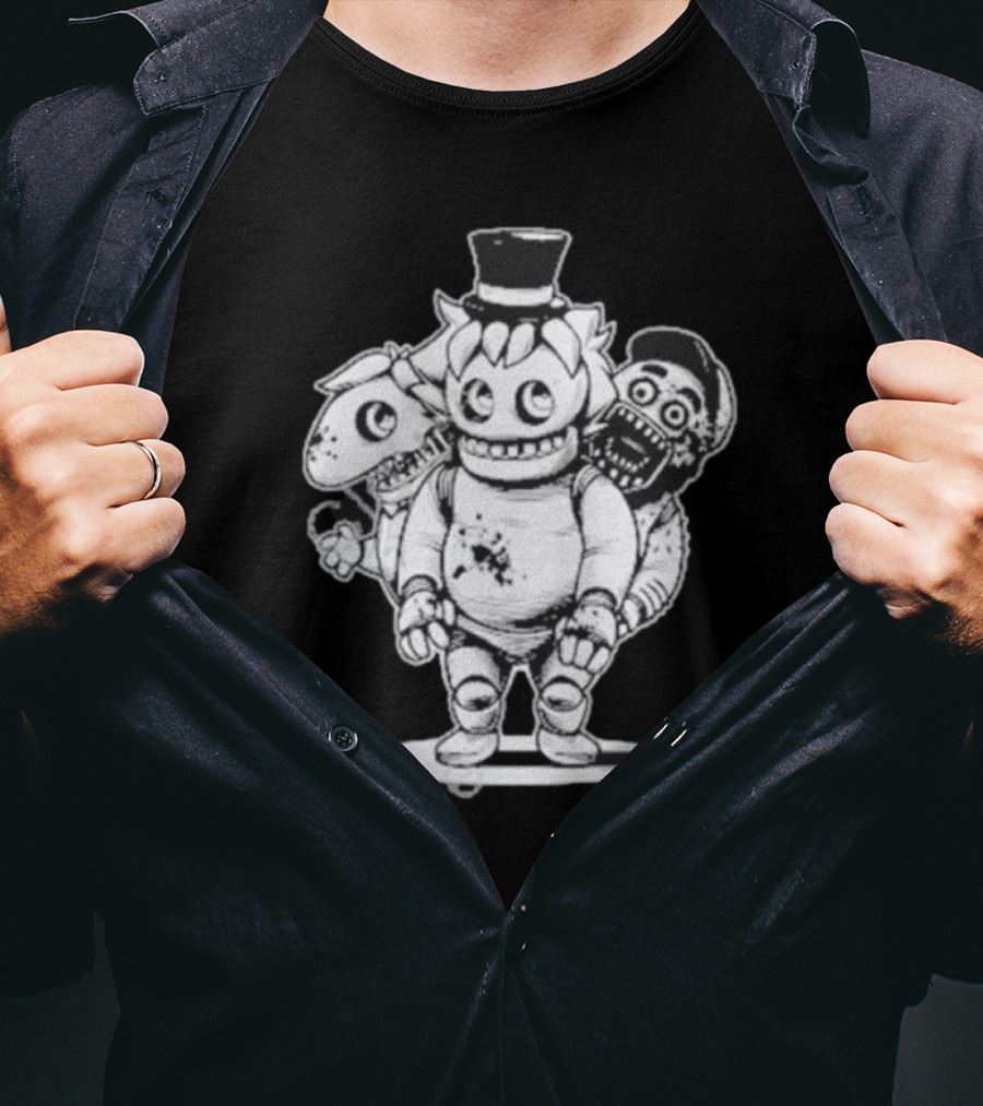 Sharkrobot Five Nights At Oney’s Three-Headed Animatronic Top Hat T-Shirt