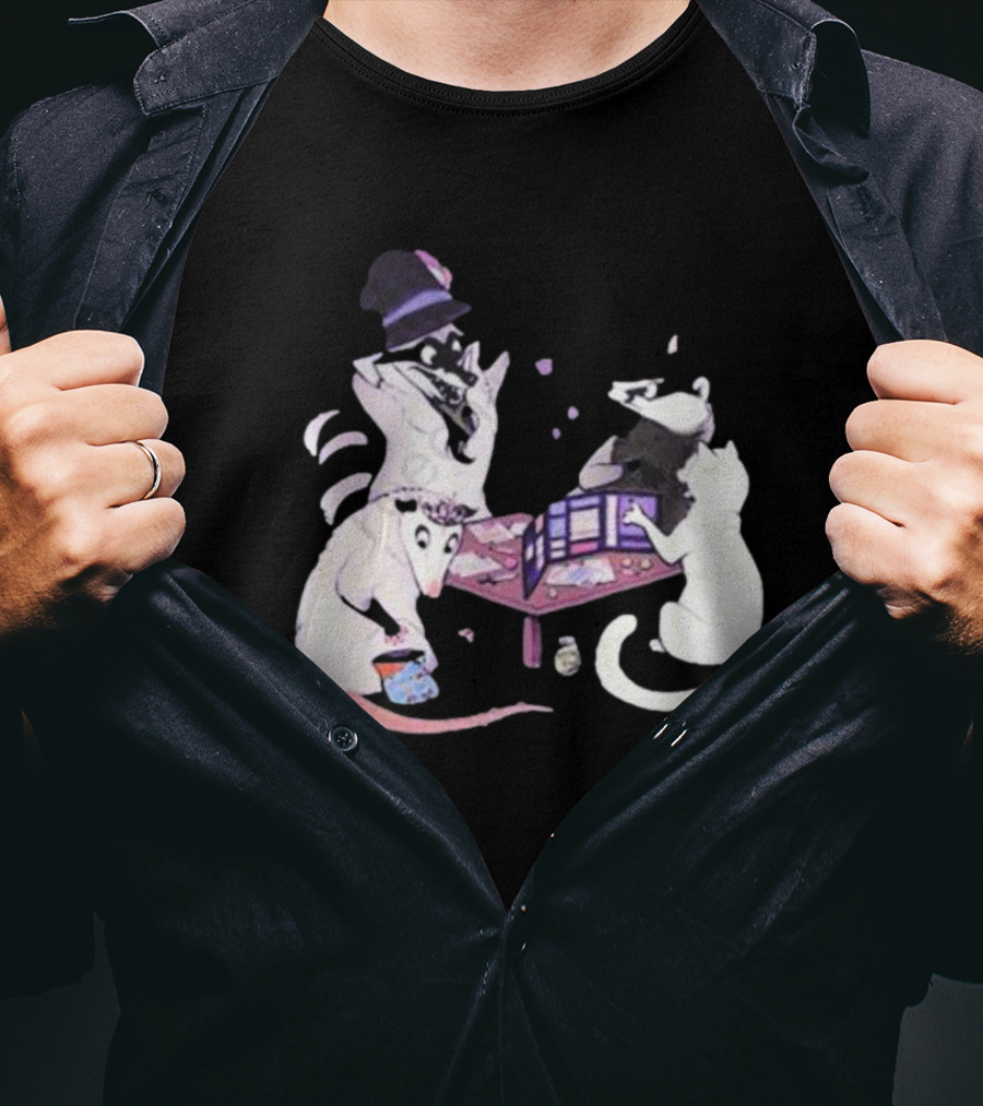 Game Night Raccoon Mouse Cat Tabletop Adventure T-Shirt