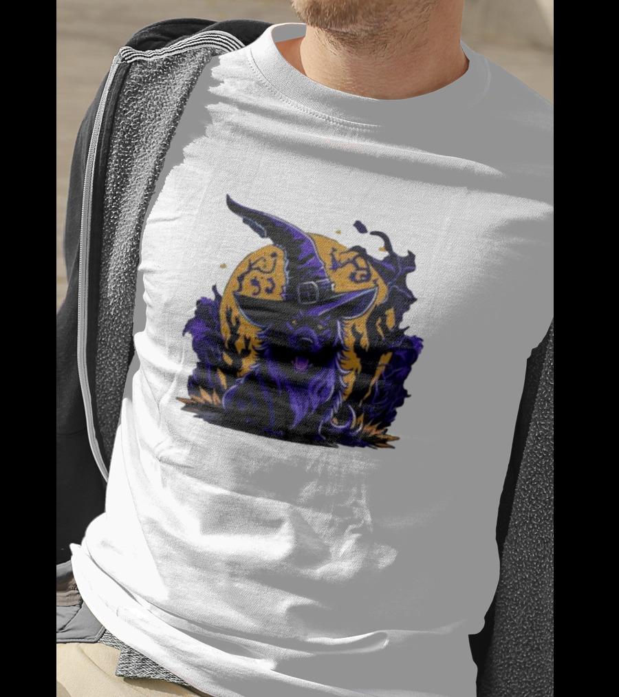 Halloween Witch Dog In Spooky Forest Horror Scene T-Shirt