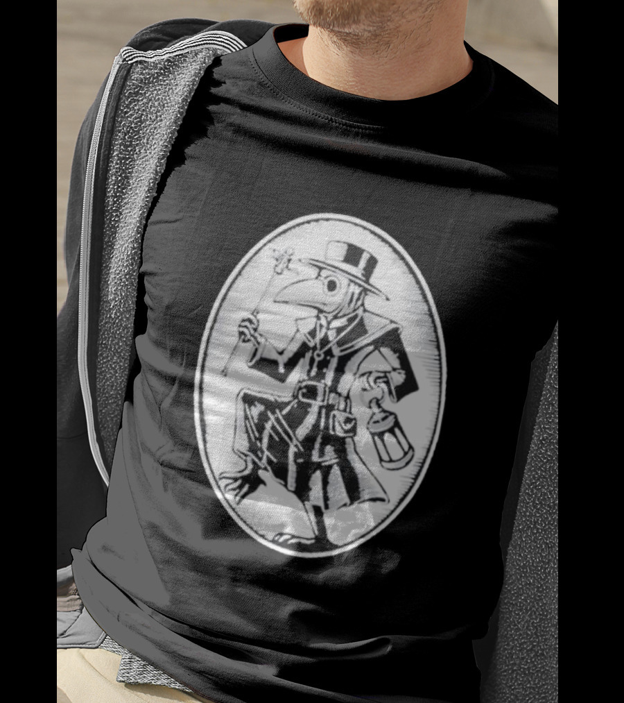 Queenkryptid Plague Doctor Holding Lantern In Oval Frame T-Shirt