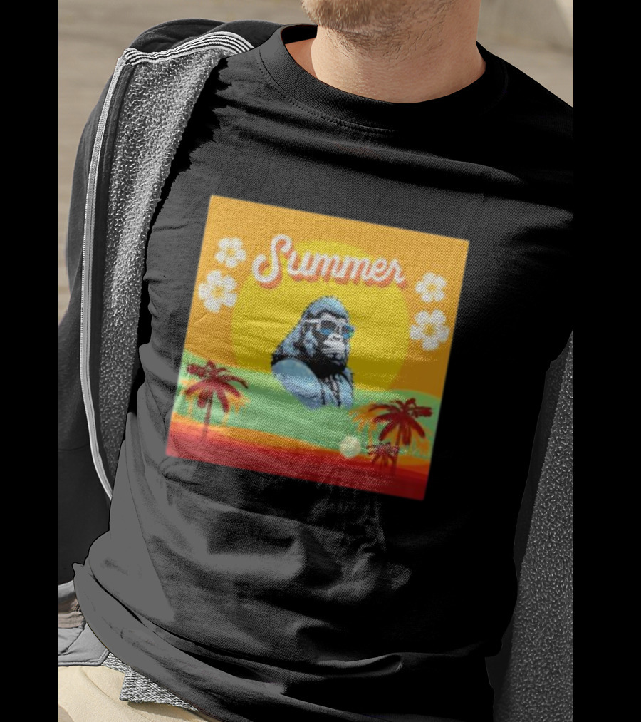 Summer Gorilla Beach Palm Trees Sun Vintage Retro T-Shirt