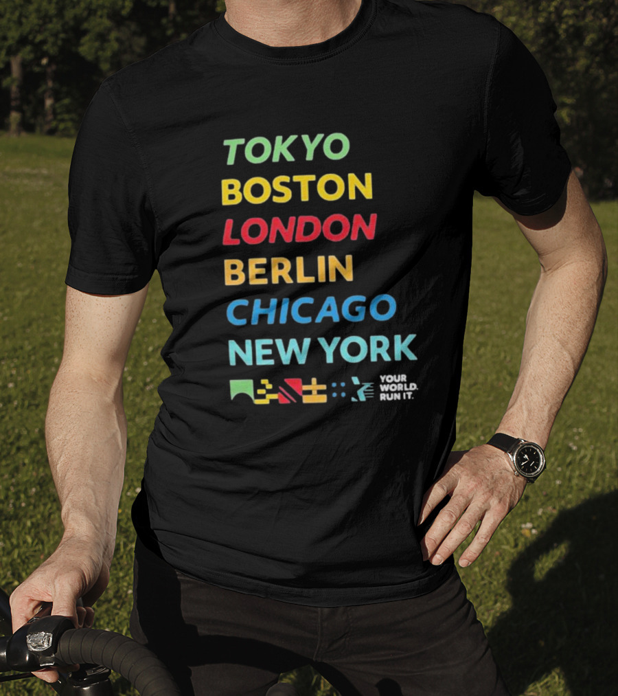 World Marathon Majors Tokyo Boston London Berlin Chicago New York Your World Run It Sportiqe Comfy Tri-blend T-Shirt