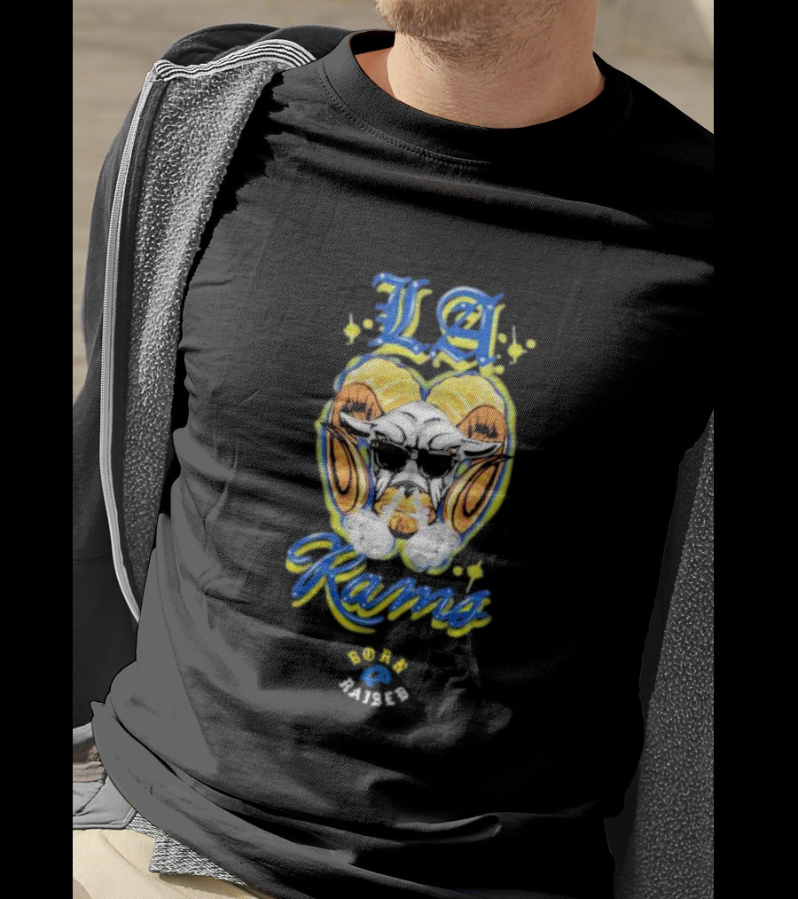 Born X Raised LA Rams Cool Ram Head With Sunglasses T-Shirt