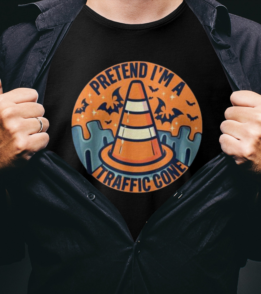 Pretend I’m A Traffic Cone Halloween With Bats And Orange Cone T-Shirt