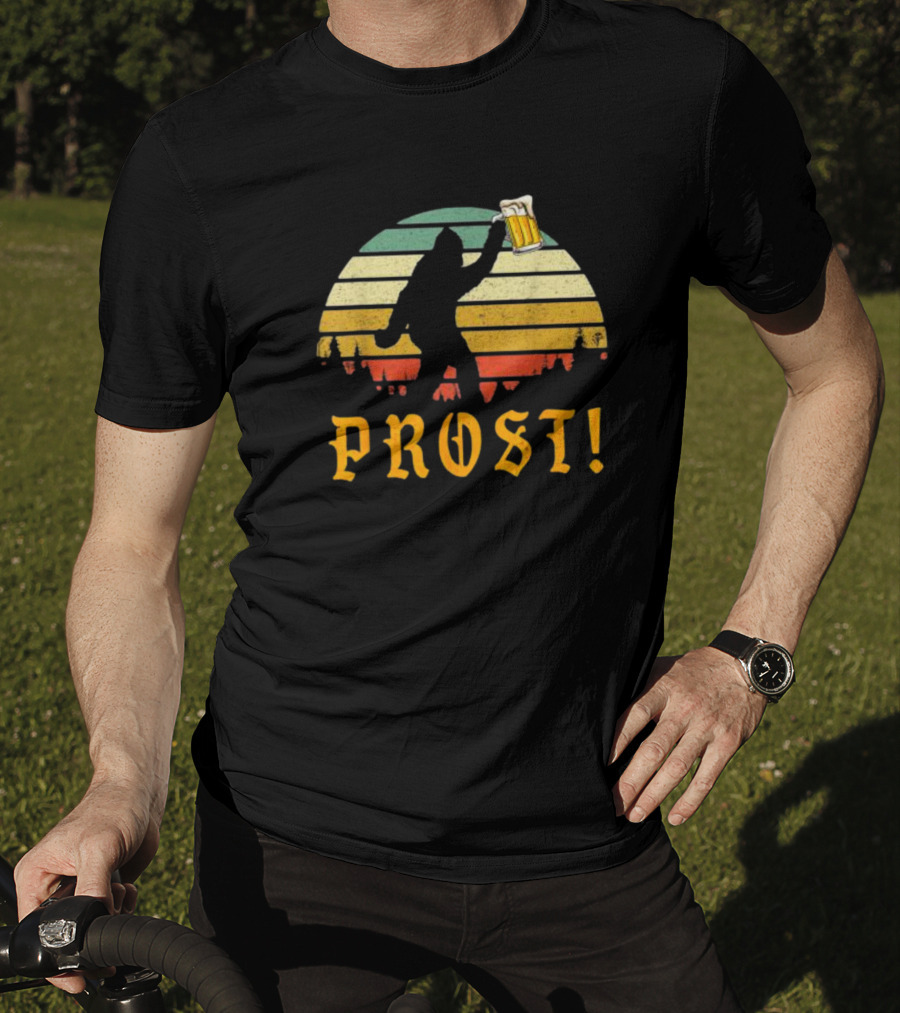 PROST Bigfoot Holding Beer Vintage Sunset Oktoberfest Germany T-Shirt
