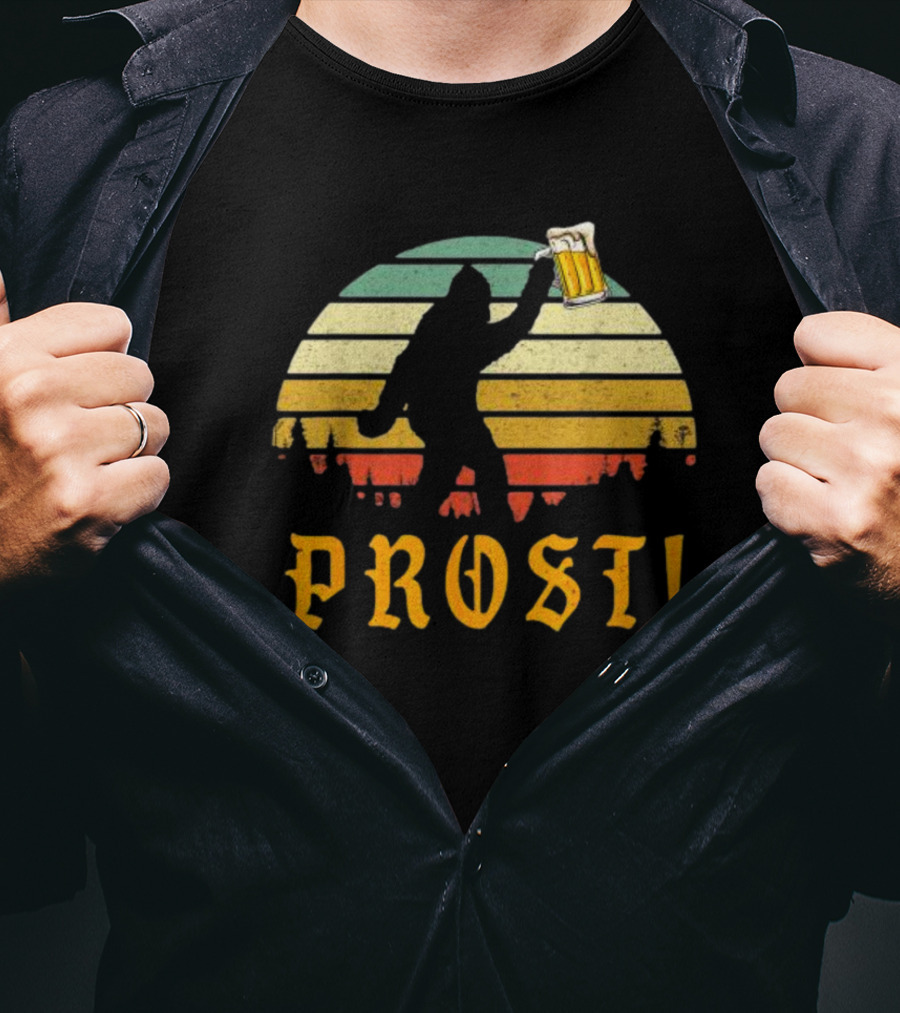 PROST Bigfoot Holding Beer Vintage Sunset Oktoberfest Germany T-Shirt